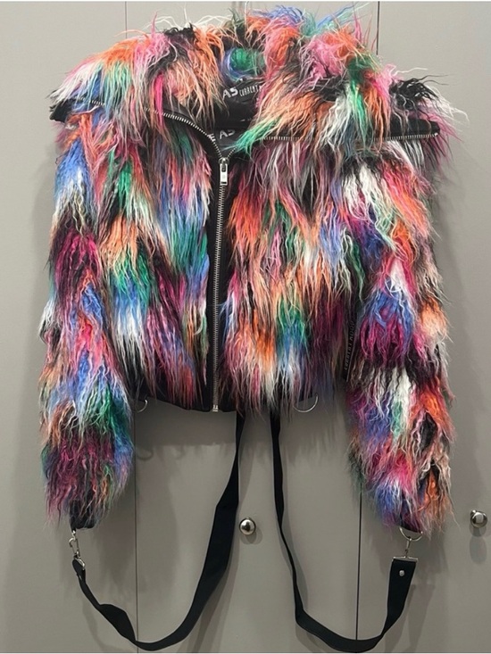 Current Mood Jackets & Blazers - Current Mood Faux Fur Cropped Colorful Coat
